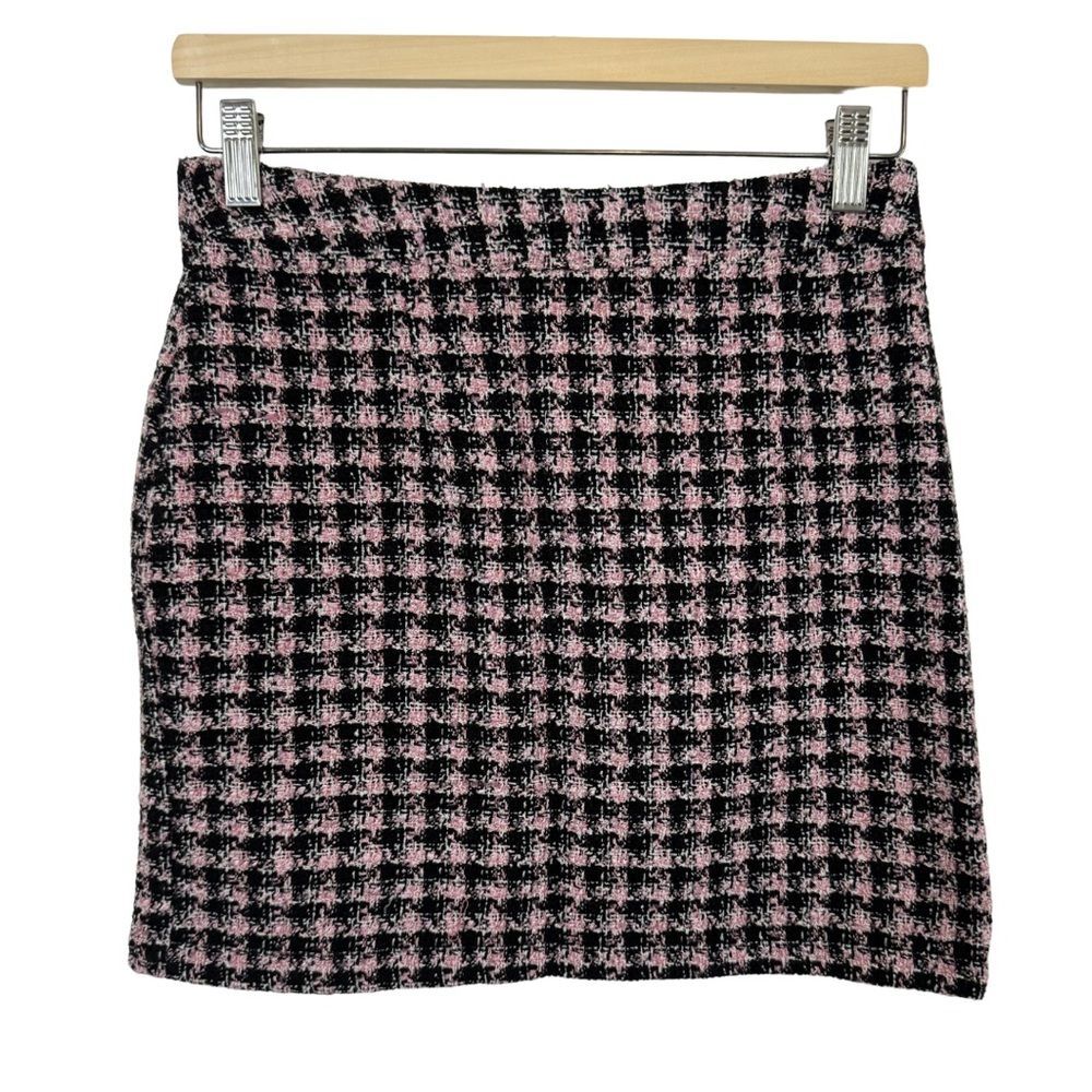 Black and Pink Primark Houndstooth Design Knit A-Line Mini Skirt Womens Size 4